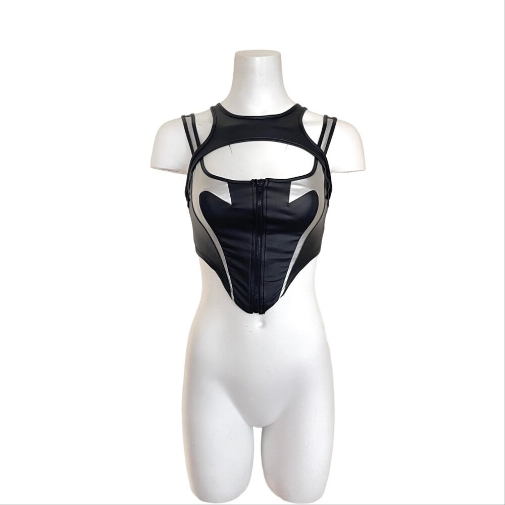 NWT Shein Reflective Sexy Zipp crop Corset Top Rave Club Festival - Picture 4 of 9